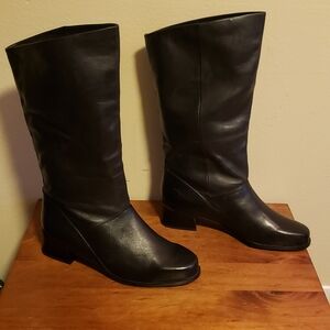 Markon Womens Elegant Black Mid-calf Height Pull On Leather Boots